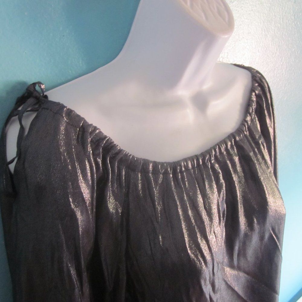 Cedric Charlier Designer Luxury Blouse Womens Size 8 Lead Metallic Acetate Silk